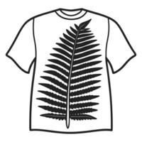 T shirt design with detailed black fern leaf graphic on white background vector