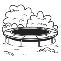 Trampoline in a garden setting outdoor amusement and recreation, surrounded by lush greenery vector