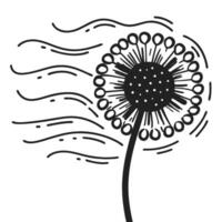 Dandelion seed blowing in the wind minimalist black and white line art, nature simplicity, whimsical elegance vector