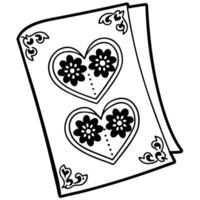 black and white decorative heart illustration page with floral patterns, ornate corners, symmetrical design for coloring or craft projects vector
