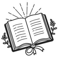 Open book with floral accents and decorative lines, symbolizing knowledge and creativity vector