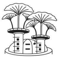 Futuristic eco friendly architecture with tree covered skyscrapers and domed buildings vector