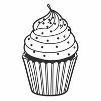 Monochrome Cupcake Illustration with Swirled Frosting and Sprinkles vector