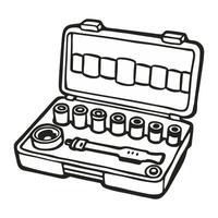 Monochrome Socket Wrench Set in Open Case Illustration vector