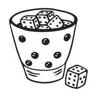 Hand Drawn Dice in Polka Dot Cup Monochrome Illustration for Games and Luck Themes vector