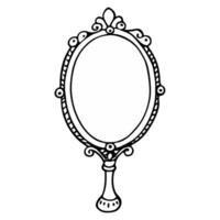 Vintage Handheld Mirror Outline Ornate Retro Design for Coloring and Art Projects vector