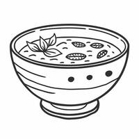 Hand Drawn Bowl of Soup with Basil Leaves in a Simple Line Art Style vector