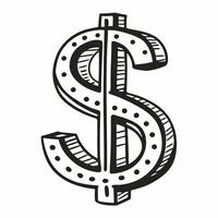 Hand Drawn Dollar Sign Icon Monochrome Sketch Style for Financial Design vector