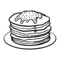 Stack of Pancakes with Syrup Drizzle Black and White Line Art Illustration vector