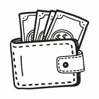 Hand Drawn Wallet with Cash Minimalist Doodle Illustration for Finance Concepts vector