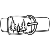 Belt with pine tree design on buckle, outline illustration vector