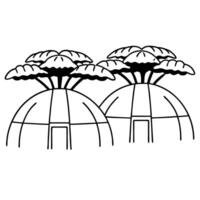Stylized baobab trees illustration with geometric domes and leaves vector