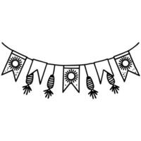 decorative festive bunting with sun and tassel designs hand drawn celebration ornaments, string decoration vector