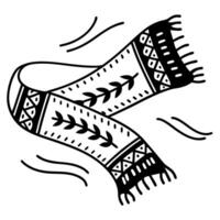 winter scarf sketch with intricate patterns, cozy warmth and simple line art illustration, monochrome fashion accessory vector