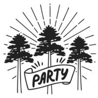 pine tree party banner design with radiating lines rustic forest celebration illustration vector