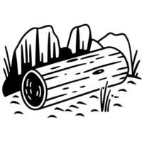 Log and rocks nature illustration with wood, rugged terrain, minimal forest and wilderness theme vector