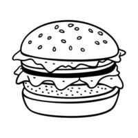 Black and White Cheeseburger Outline for Coloring and Design vector