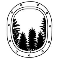 airplane window view with silhouette of evergreen trees, serene travel experience vector