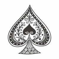 Intricate Spade Symbol with Decorative Floral Patterns in Black and White vector