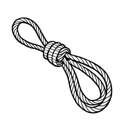 Detailed Black and White Illustration of Knotted Rope Loop