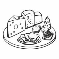 Black and White Charcuterie Board with Cheese and Snacks vector