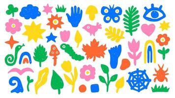 Natural Abstract Shapes Crayon Drawing Set vector