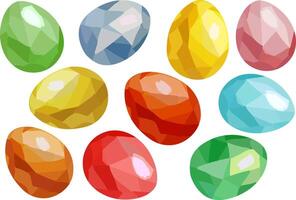Easter eggs with faceted gemstone texture, bright spring colors, isolated elements for holiday design, festive decorative graphics, modern art, gouache, greeting cards web vector