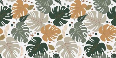 pastel seamless monstera leaf pattern, natural delicate colors on white background, boho style tropical leaves design, texture for textile postcard web design and print vector