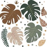 Boho leaf set, natural earthy colors, botanical decorative elements, isolated leaves for bohemian and minimalist web design, modern organic art vector