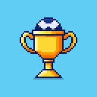 Pixel art Golden Trophy with Ball game asset design vector