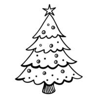 Black and White Christmas Tree Outline with Ornaments and Star Topper vector