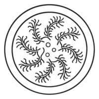 abstract spiral seaweed pattern, circular design, intricate mandala like illustration in black and white vector
