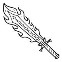 Flaming Sword Illustration Hand Drawn Fantasy Weapon Design vector