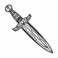 Intricately Designed Medieval Dagger Illustration in Black and White vector