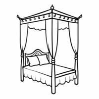 Elegant Canopy Bed Line Art Illustration for Interior Design Concepts vector