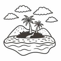 Tropical Island Illustration with Palm Trees and Clouds vector