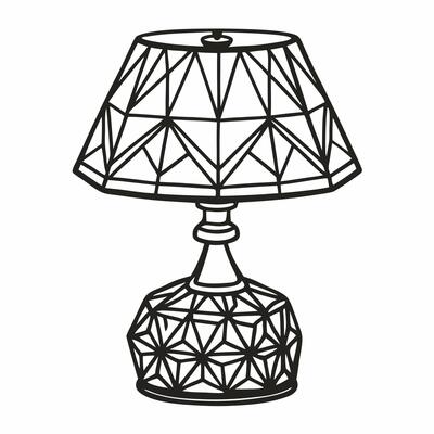 Geometric Table Lamp Illustration Modern Outline Design with Faceted Patterns