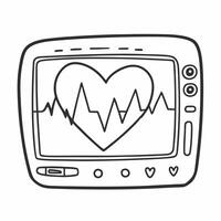 Hand Drawn Heartbeat Monitor with Heartbeat Line in Black and White vector