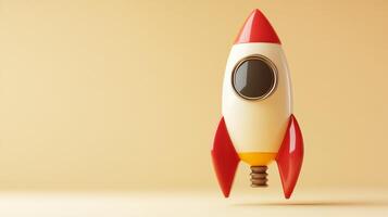 A red and white rocket ship on a yellow background photo