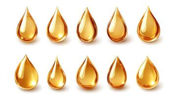 Oil drops set of golden drops isolated on white background photo