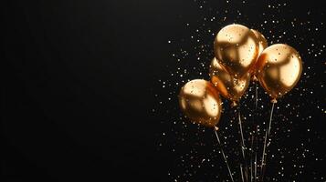 Golden balloons on black background photo