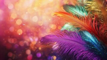 Colorful feathers on a bokeh background photo