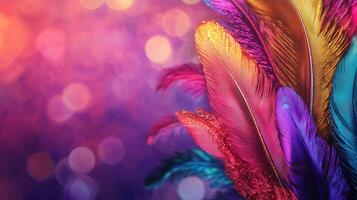 Colorful feathers on a colorful background photo