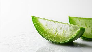 Two slices of aloe vera are cut into pieces photo