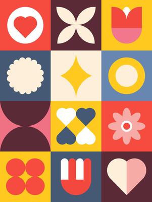Retro Y2K Geometric Floral and Heart Poster.