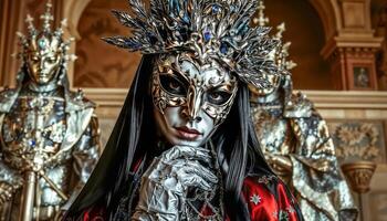 stranger at a Venetian carnival smiles mysteriously and tenderly photo