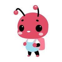 Cute red ant character with school backpack, ready for learning and adventure vector