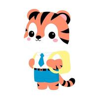 Cute tiger cub with school backpack and tie, ready for learning vector