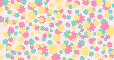 a colorful pattern with many small flowers on a pink background vector