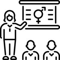 A woman giving a lecture at a seminar, line style icon vector